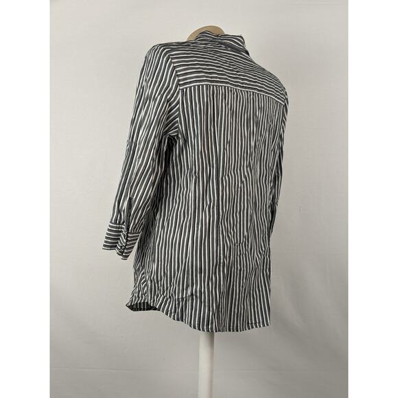 Style & Co Classic Striped Button Up Shirt 8 Metallic Collared Career Top Layer - Picture 3 of 9